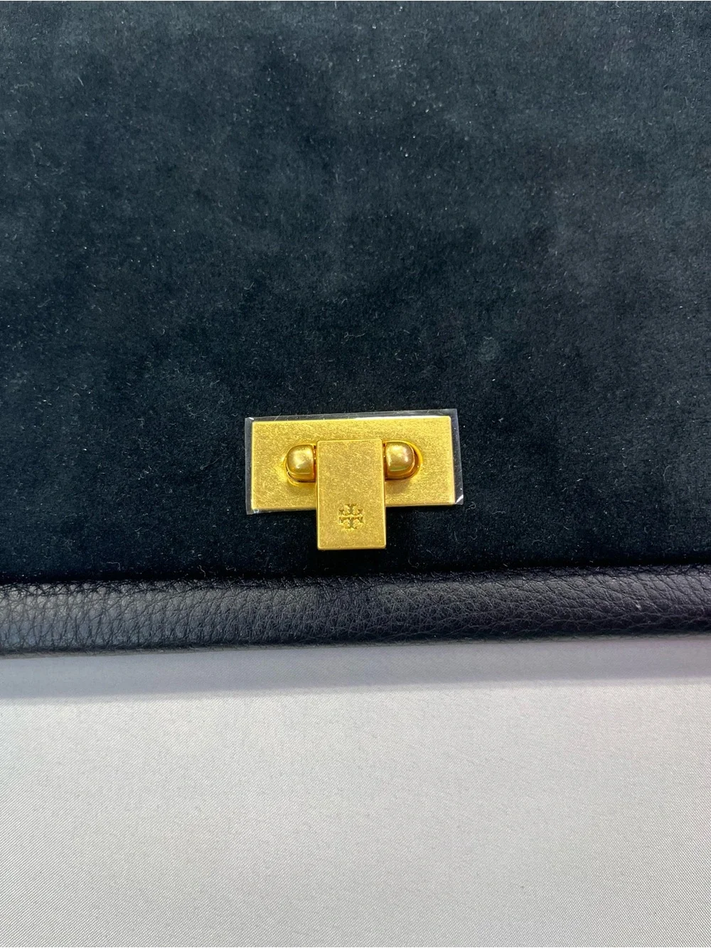 Tory Burch Black Suede Leather Clutch with Gold Turn-Lock - NWT